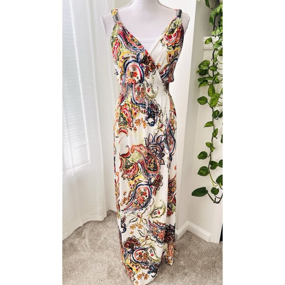 Venus Lascana Floral Paisley Long Grecian Style Stretchy Comfy Maxi Dress Sz XL - Picture 2 of 8